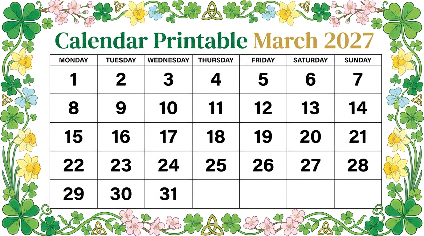 Calendar Printable March 2027
