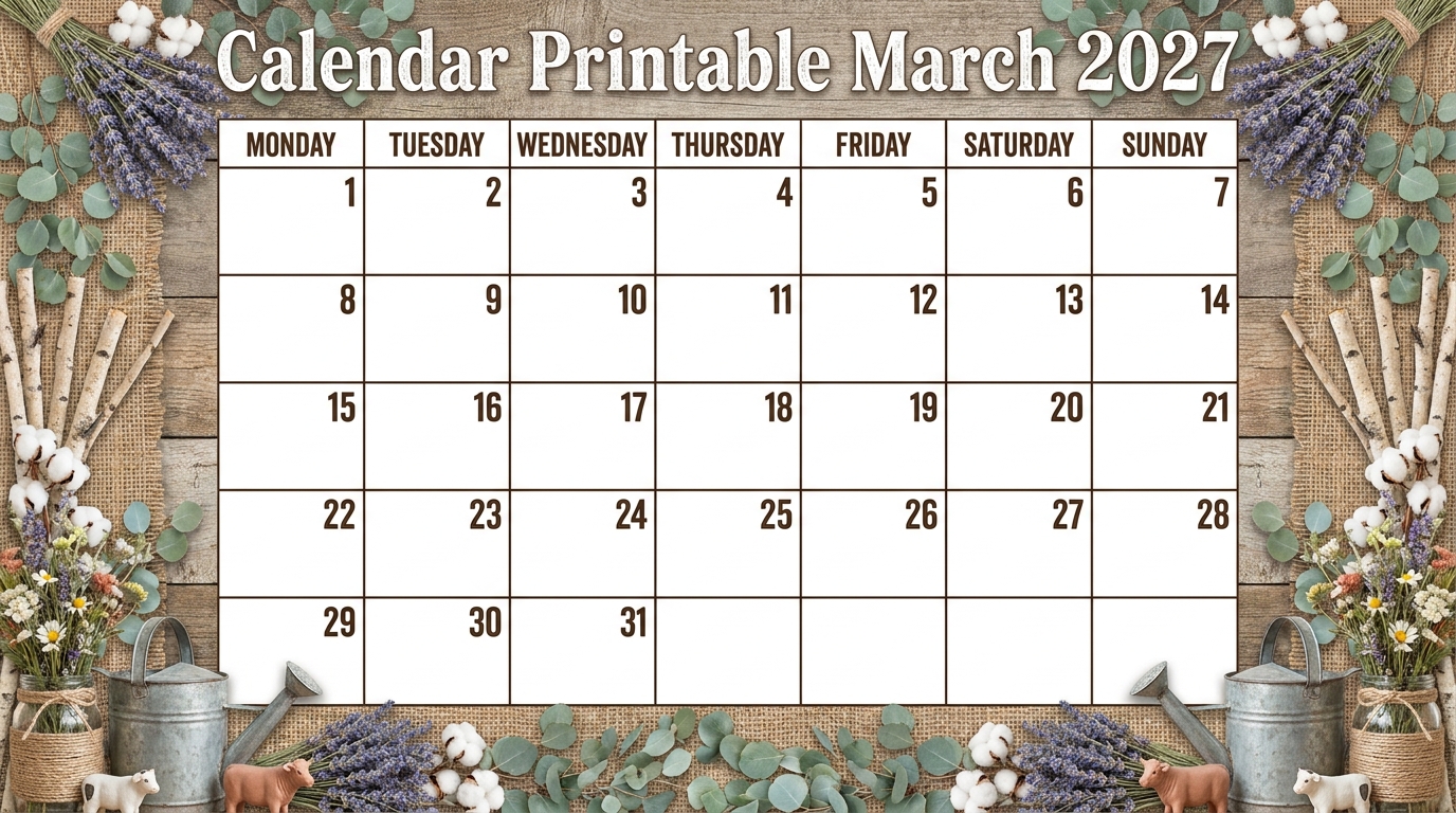 Calendar Printable March 2027