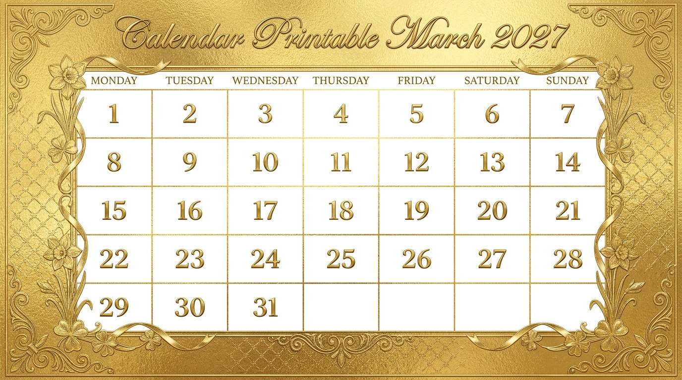 Calendar Printable March 2027