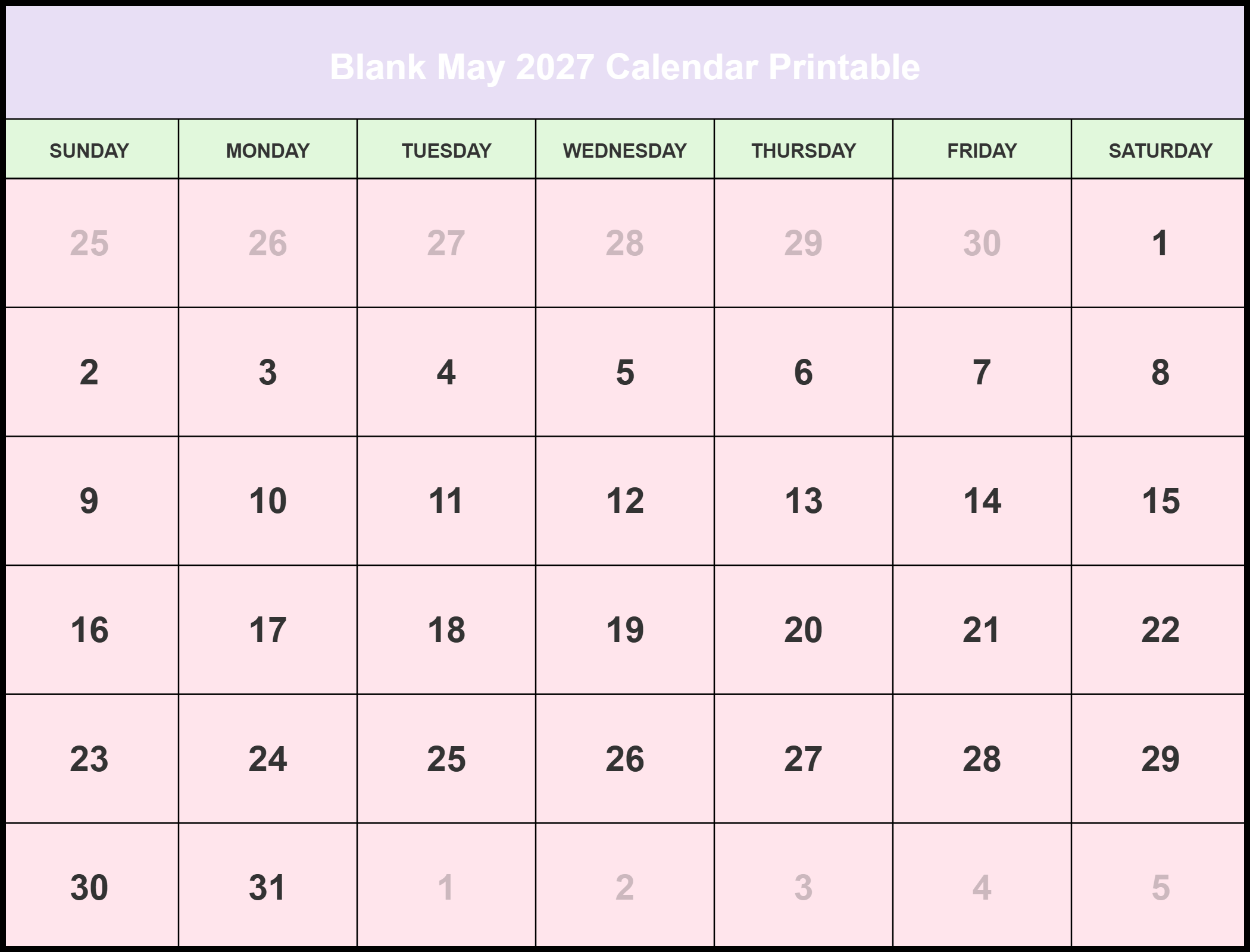 Blank May 2027 Printable Calendar Template Blank May 2027 Printable Calendar Template