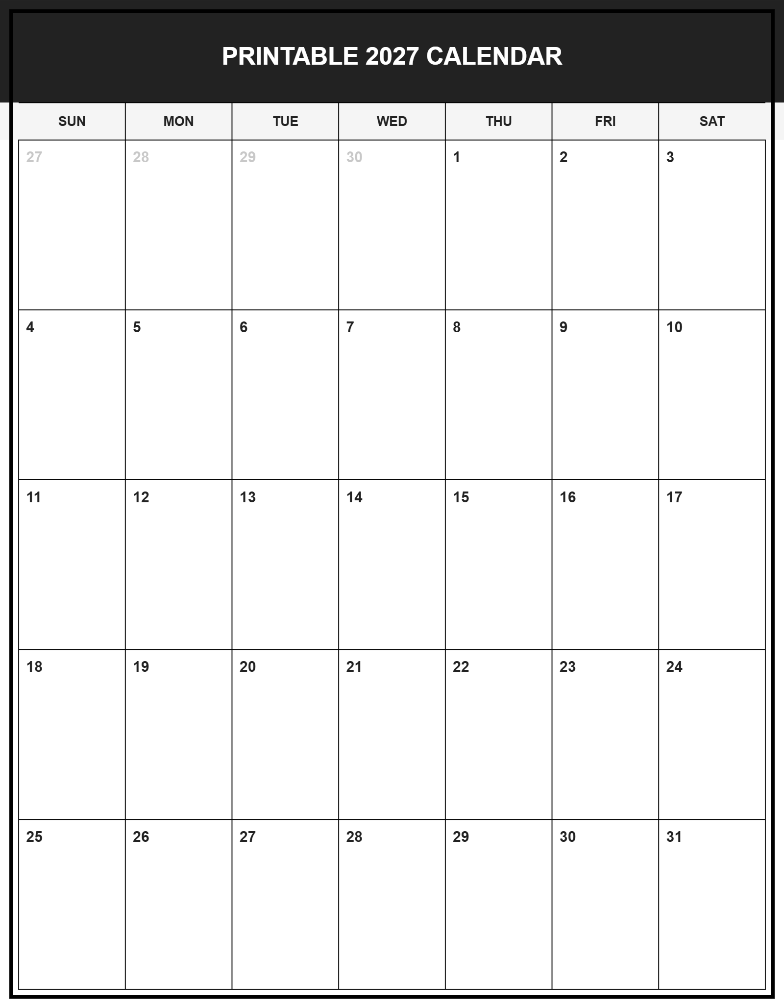 Printable 2027 Calendar