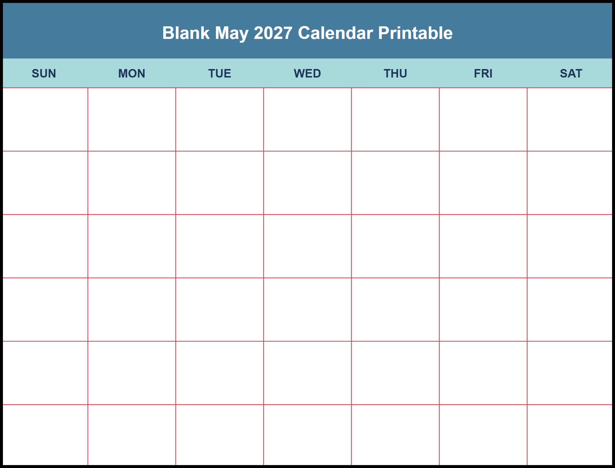 Printable Blank May 2027 Calendar Template Printable Blank May 2027 Calendar Template