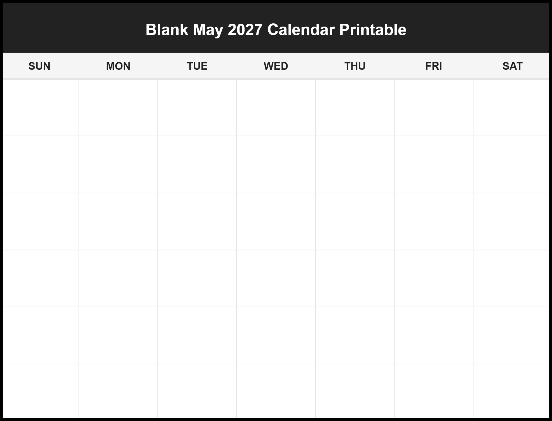 Printable Blank May 2027 Calendar Template Printable Blank May 2027 Calendar Template