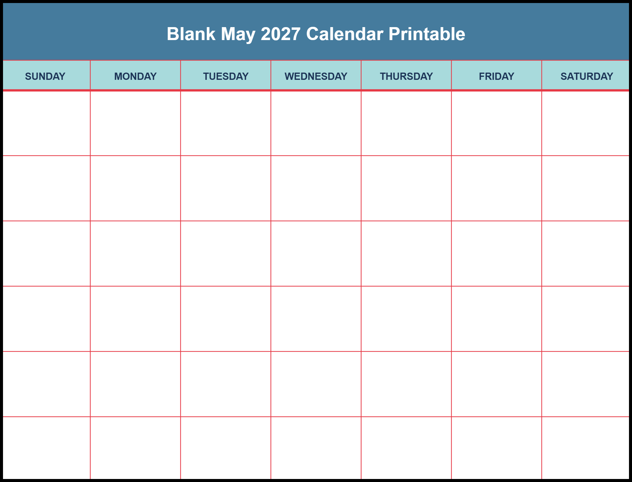 Printable Blank May 2027 Calendar Template Printable Blank May 2027 Calendar Template